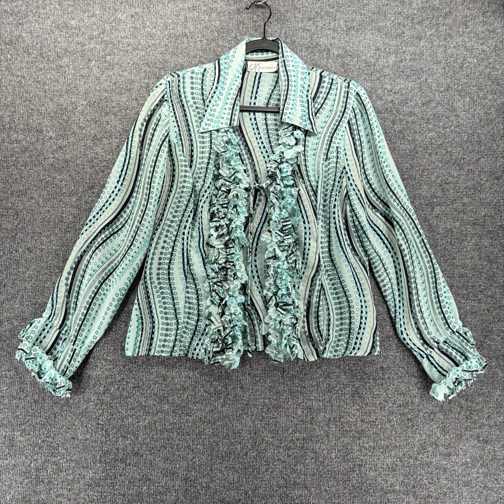 Vintage Dressbarn Top Womens M Green Front Tie Ruffle Sheer Y2K Fairycore Hippie